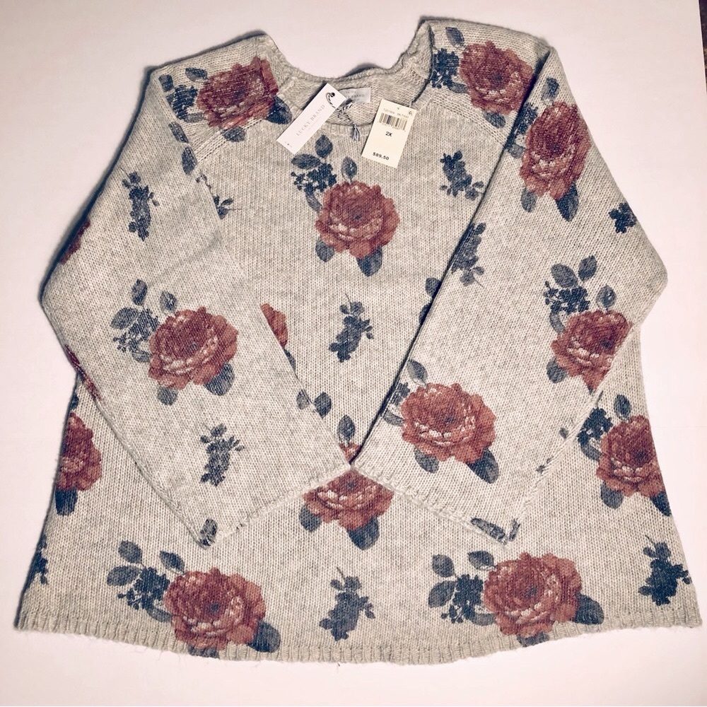 Lucky brand 2X grey, blue and dusty rose women’s sweater